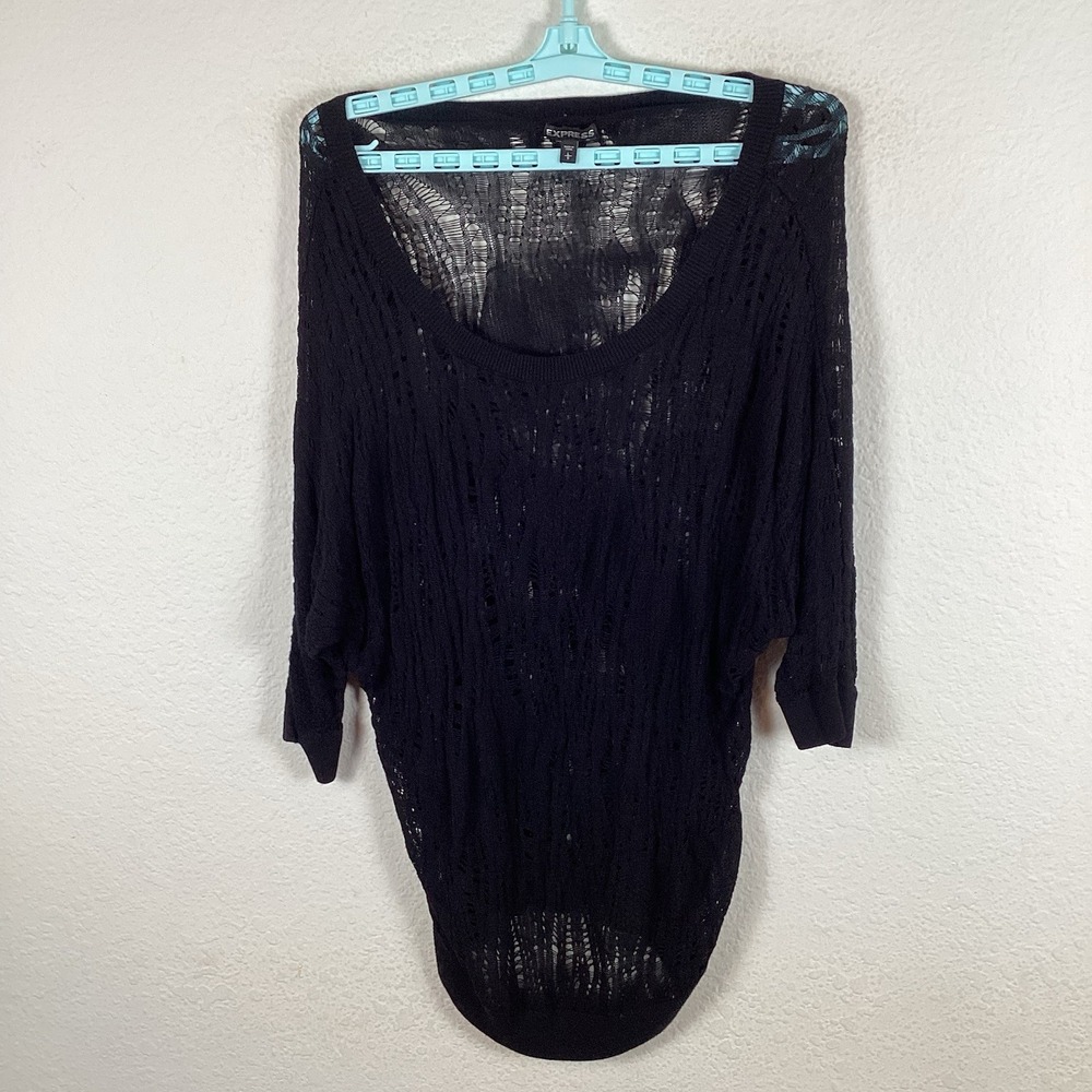 Express Womens Sweater Sz L Large Short Sleeve Solid Comfort Black Good